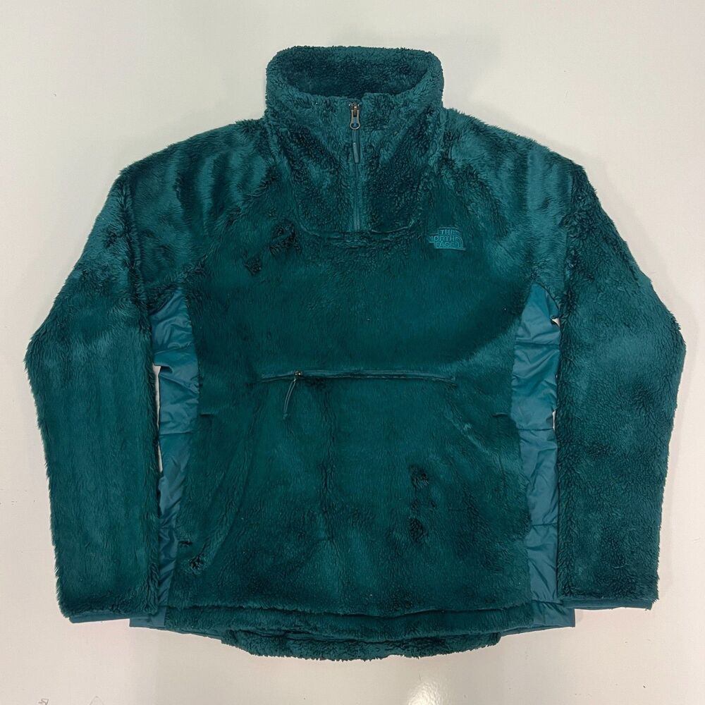 The North Face Womens M Teal High Pile Fleece 1/4 Zip Pullover Osito Deep Green